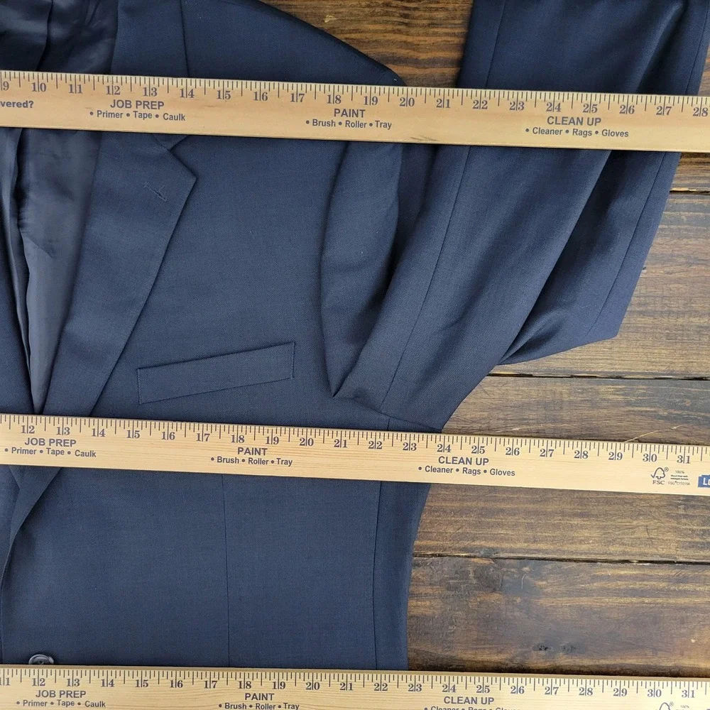 Alfani‎ Men's Sport Coat Blazer Two Button Navy Blue Wool Polyester Size 46L